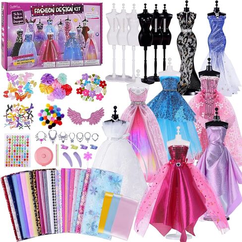 ONE TO FOUR 6 Mannequins Fashion Designer Kit for Girls - 1000+ Pcs No-Sew Arts and Crafts for Kids Ages 8-12, Kids Fashion Studio Sewing Kit, Luxury Gift Box for Birthday in Saudi Arabia