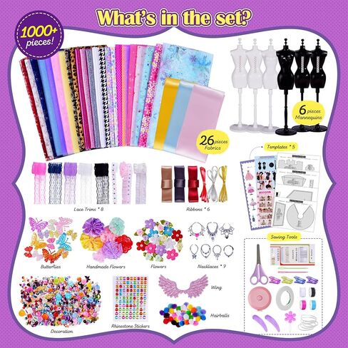 ONE TO FOUR 6 Mannequins Fashion Designer Kit for Girls - 1000+ Pcs No-Sew Arts and Crafts for Kids Ages 8-12, Kids Fashion Studio Sewing Kit, Luxury Gift Box for Birthday in Saudi Arabia