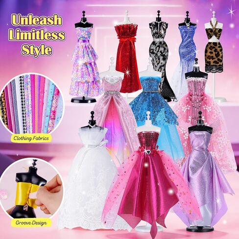 ONE TO FOUR 6 Mannequins Fashion Designer Kit for Girls - 1000+ Pcs No-Sew Arts and Crafts for Kids Ages 8-12, Kids Fashion Studio Sewing Kit, Luxury Gift Box for Birthday in Saudi Arabia