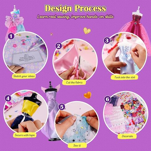 ONE TO FOUR 6 Mannequins Fashion Designer Kit for Girls - 1000+ Pcs No-Sew Arts and Crafts for Kids Ages 8-12, Kids Fashion Studio Sewing Kit, Luxury Gift Box for Birthday in Saudi Arabia