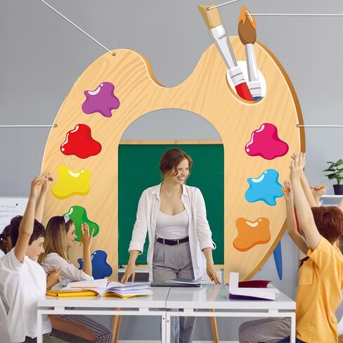 3 Pcs Art Classroom Door Decorations Large Paint Brushes Palette Fabric Banner Artist Painting Photo Booth Backdrop for School, Classroom, Teacher Bulletin Board, Art Party Wall Decor in Kuwait