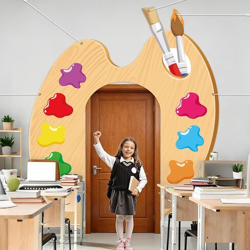 3 Pcs Art Classroom Door Decorations Large Paint Brushes Palette Fabric Banner Artist Painting Photo Booth Backdrop for School, Classroom, Teacher Bulletin Board, Art Party Wall Decor in Kuwait
