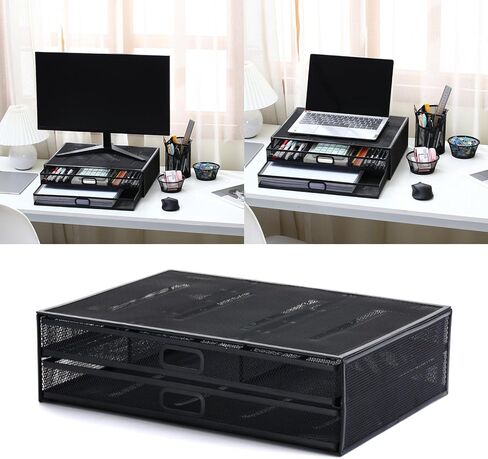 Computer Desk Storage Organizer Monitor Stand Metal Mesh Supplies for Desktop Laptop Organizer Storage Organize for Desktop Laptop in Saudi Arabia