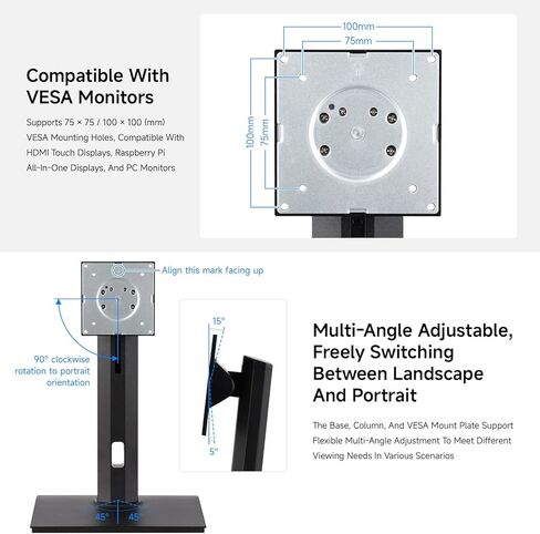 Waveshare VESA Desktop Monitor Stand for 21.5" ~ 27" Monitors, with 75 × 75/100 × 100 (mm) VESA Mounting Holes, Multi-Angle Adjustable, Weighted Base, and Ergonomic Design in Kuwait