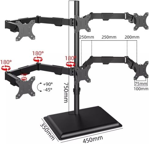 Height Adjustable Steel Monitor Stand with Full Articulation Mount Arm,6 Monitor Mount Desk Stand, for Most 17-32" Monitors, Holds Up to 19.8Lbs Per Arm Monitors Arm in Saudi Arabia