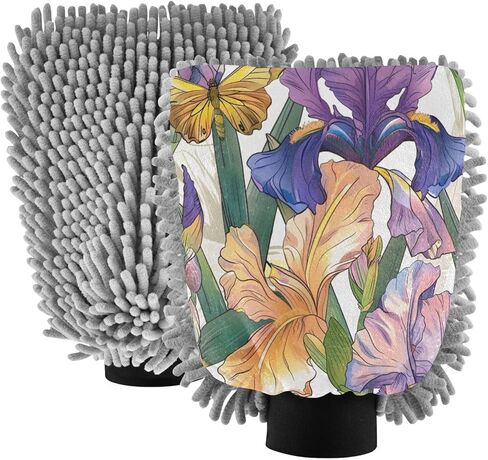 ALAZA Iris Flower Floral Butterfly Car Wash Mitt Scratch Free, 2 Pack Absorbent Microfiber/Chenille Washing & Drying Mitts, L in Kuwait
