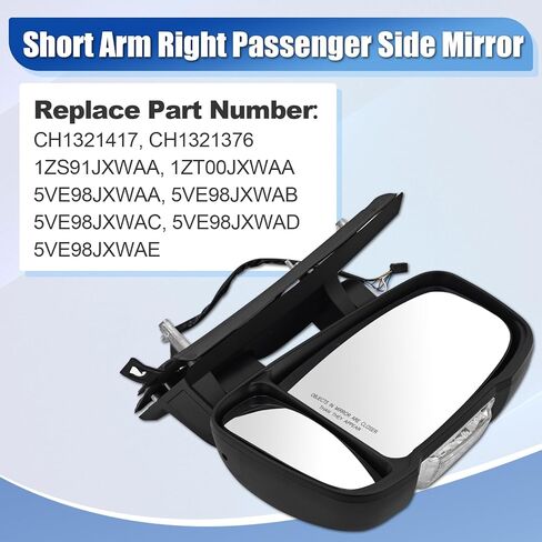 CH1321417 8 Pins Right Passenger Side Mirror compatible with Dodge Ram Promaster 1500 2500 3500 2014-2024 with Heated Turn Signal Light Temperature Sensor Power Glass Short Arm in Saudi Arabia
