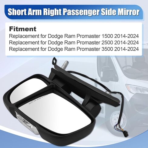 CH1321417 8 Pins Right Passenger Side Mirror compatible with Dodge Ram Promaster 1500 2500 3500 2014-2024 with Heated Turn Signal Light Temperature Sensor Power Glass Short Arm in Saudi Arabia