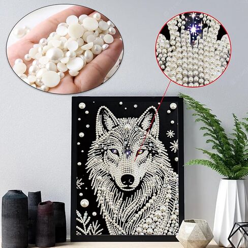 DIADAY 5D DIY Pearl Painting Kit for Adults Wolf, Pearl & Diamond Art Painting Special Shape Rhinestones, Relaxing 3D Relief Art Craft Home Wall Decor Gift, 12 × 16 Inches in Saudi Arabia