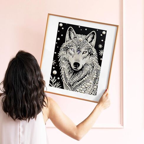 DIADAY 5D DIY Pearl Painting Kit for Adults Wolf, Pearl & Diamond Art Painting Special Shape Rhinestones, Relaxing 3D Relief Art Craft Home Wall Decor Gift, 12 × 16 Inches in Saudi Arabia