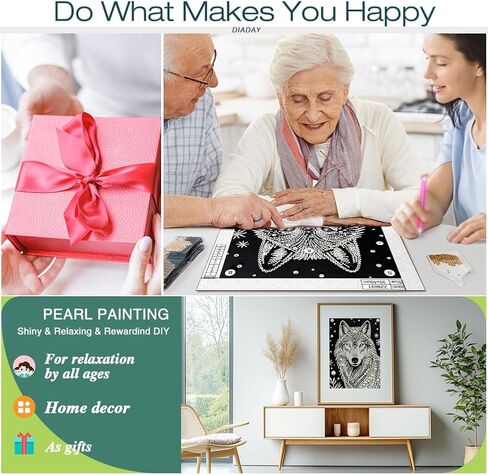 DIADAY 5D DIY Pearl Painting Kit for Adults Wolf, Pearl & Diamond Art Painting Special Shape Rhinestones, Relaxing 3D Relief Art Craft Home Wall Decor Gift, 12 × 16 Inches in Saudi Arabia