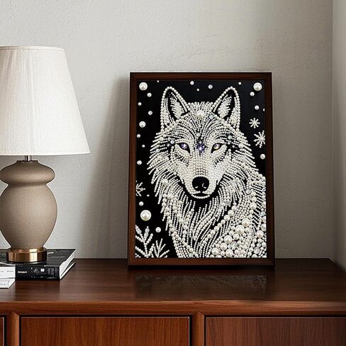 DIADAY 5D DIY Pearl Painting Kit for Adults Wolf, Pearl & Diamond Art Painting Special Shape Rhinestones, Relaxing 3D Relief Art Craft Home Wall Decor Gift, 12 × 16 Inches in Saudi Arabia