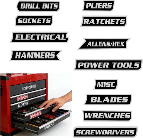 12 Pcs Magnetic Tool Box Labels,Soft Toolbox Labels,Reusable Tags, General Tool Box Organize Accessories for Steel Toolboxes, Carts, Drawers, and Cabinets,for Mechanics, Diyers (Black-Sliver) in Saudi Arabia