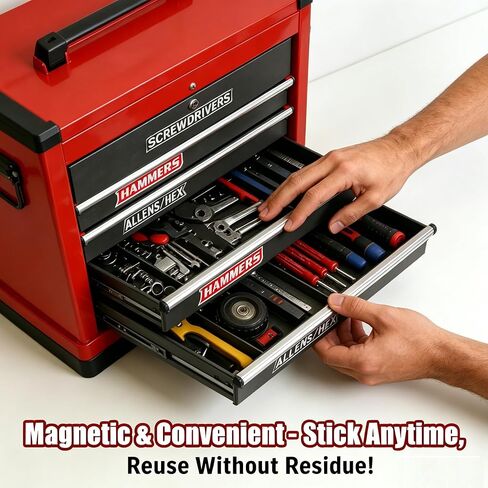 12 Pcs Magnetic Tool Box Labels,Soft Toolbox Labels,Reusable Tags, General Tool Box Organize Accessories for Steel Toolboxes, Carts, Drawers, and Cabinets,for Mechanics, Diyers (Black-Sliver) in Saudi Arabia
