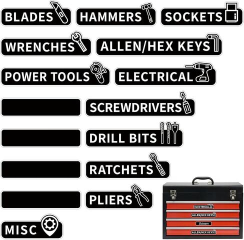 16PCS Tool Box Labels,Self-Adhesive Durable Tool Chest Organizer Labels, General Organize Accessories with Blank Tags for Family Toolbox,Tool Classification Box, Carts, Drawers, and Cabinets (Black) in Saudi Arabia