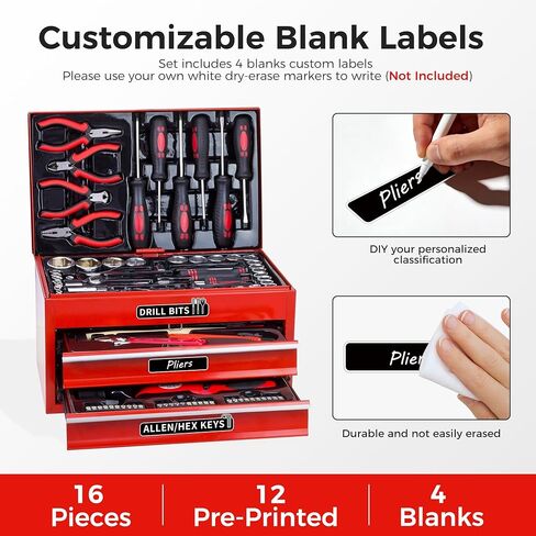 16PCS Tool Box Labels,Self-Adhesive Durable Tool Chest Organizer Labels, General Organize Accessories with Blank Tags for Family Toolbox,Tool Classification Box, Carts, Drawers, and Cabinets (Black) in Saudi Arabia