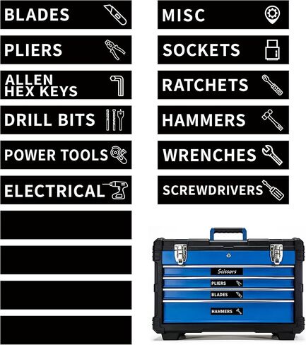 16PCS Tool Box Labels,Self-Adhesive Durable Tool Chest Organizer Labels, General Organize Accessories with Blank Tags for Family Toolbox,Tool Classification Box, Carts, Drawers, and Cabinets (Black) in Saudi Arabia
