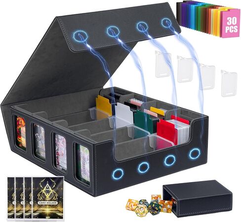 3200+ MTG Commander Deck Box with Window Dice Tray, Organizer with 4 Card Sleeves & 30 Dividers, Black Blue in Saudi Arabia