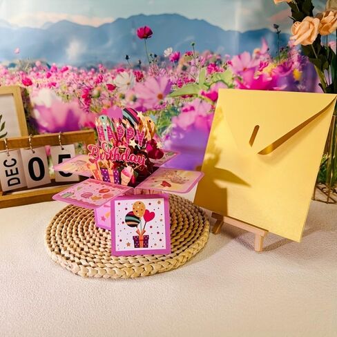 3D Pop Up Birthday Card, Handmade Cartoon Theme Greeting Card with Multilingual Wishes in English German French Japanese Korean, Battery-Free Paper Sculpture for Kids and Adults in Kuwait