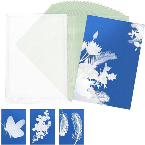 24pcs Sun Print Paper Kit, A4 Cyanotype & Folder High Sensitive Sun/Solar Activated Printing Sunprint Art Paper Sunlight Photography & Craft Projects Supplies for Kids DIY Art Education in Saudi Arabia