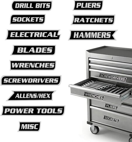 12 Pack of Magnetic Toolbox Labels, 2026 New Upgrade High Magnetic 3D Printed Tool Box Labels, Reusable Toolbox Magnetic Labels for Tool Organization, for Mechanics, Diyers (Black-Sliver) in Saudi Arabia