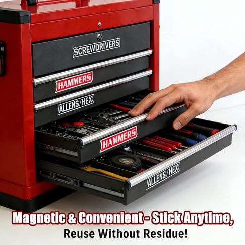 12 Pack of Magnetic Toolbox Labels, 2026 New Upgrade High Magnetic 3D Printed Tool Box Labels, Reusable Toolbox Magnetic Labels for Tool Organization, for Mechanics, Diyers (Black-Sliver) in Saudi Arabia