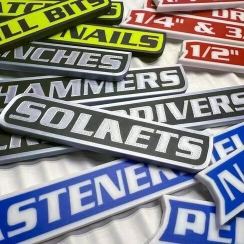 12 Pack of Magnetic Toolbox Labels, 2026 New Upgrade High Magnetic 3D Printed Tool Box Labels, Reusable Toolbox Magnetic Labels for Tool Organization, for Mechanics, Diyers (Black-Sliver) in Saudi Arabia