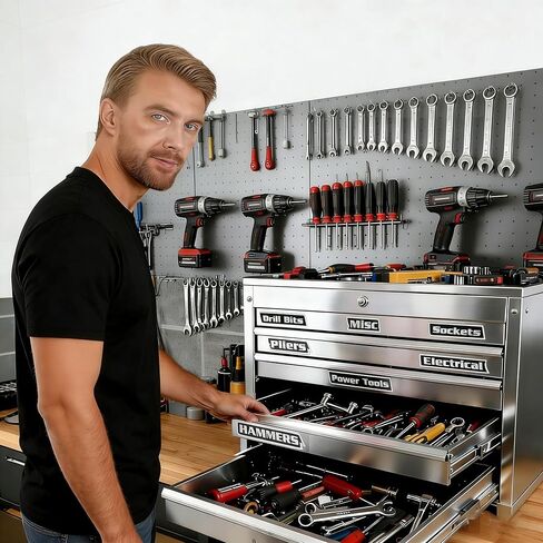 12 Pack of Magnetic Toolbox Labels, 2026 New Upgrade High Magnetic 3D Printed Tool Box Labels, Reusable Toolbox Magnetic Labels for Tool Organization, for Mechanics, Diyers (Black-Sliver) in Saudi Arabia