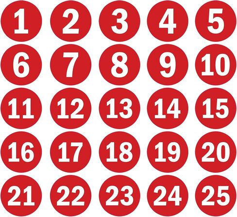 | (25 قطعة) ملصقات أرقام 1-25 - مقاس 1.25 بوصة - ملصقات أرقام لاصقة قوية ومتينة ومقاومة للطقس ومقاومة للماء. تسميات مرقمة مثالية. in Kuwait