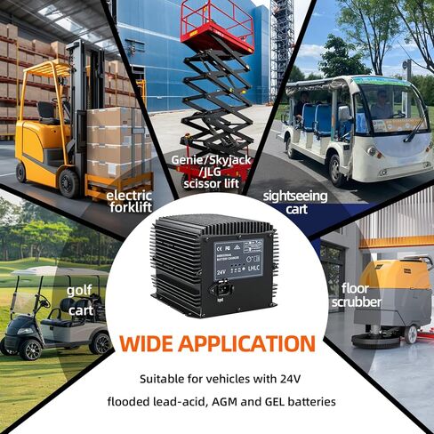 شاحن بطارية مقصية 24 فولت 25 أمبير متوافق مع بطاريات Genie/Skyjack/JLG مقصية الرصاص الحمضية/AGM/GEL، شاحن بطارية HB600-24B 24 فولت لعربة الجولف، رافعة شوكية كهربائية، منظف الأرضيات in Kuwait