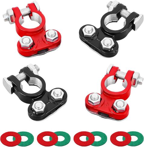 4PCS Battery Terminals Connector Set, Positive & Negative Battery Cable Ends Connector with Anti-Corrosion Washers, Color Coded Top Post Terminal Clamps for Truck RV Marine in Saudi Arabia