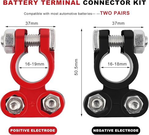 4PCS Battery Terminals Connector Set, Positive & Negative Battery Cable Ends Connector with Anti-Corrosion Washers, Color Coded Top Post Terminal Clamps for Truck RV Marine in Saudi Arabia