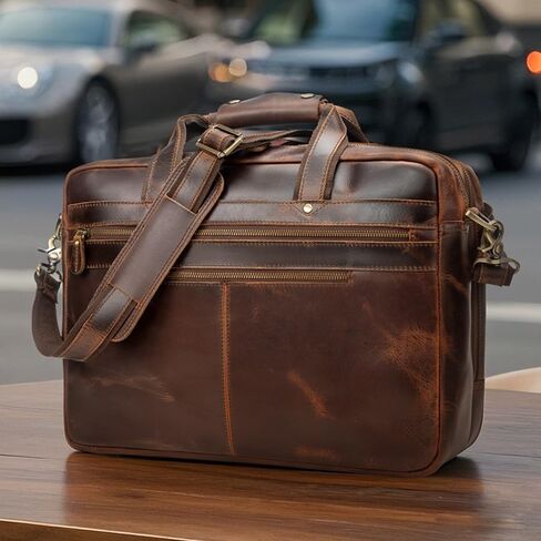 Men's Genuine Leather Business 17 Inch Laptop Briefcase in Saudi Arabia