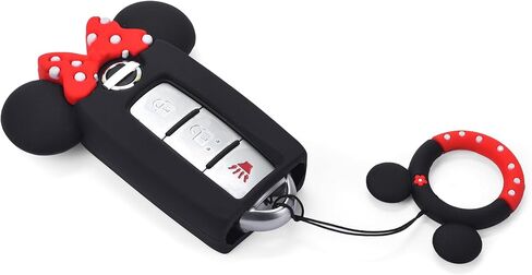 Cute Cartoon car Key Protection Cover, Compatible with Nissan Altima Maxima Sentra Armada Pathfinder Rogue Smart Remote Key and Key 2/3/4/5 Button - Black in Saudi Arabia