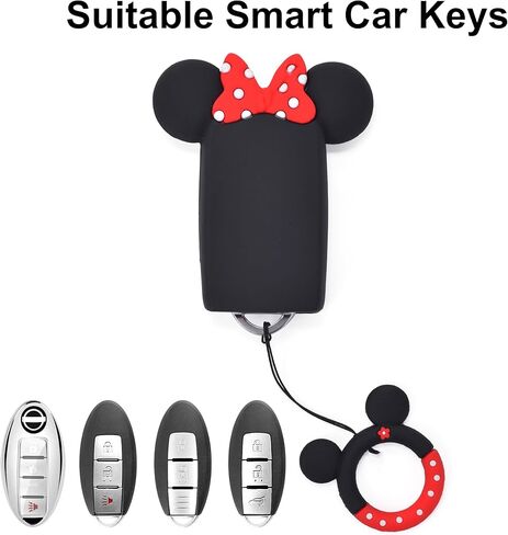 Cute Cartoon car Key Protection Cover, Compatible with Nissan Altima Maxima Sentra Armada Pathfinder Rogue Smart Remote Key and Key 2/3/4/5 Button - Black in Saudi Arabia