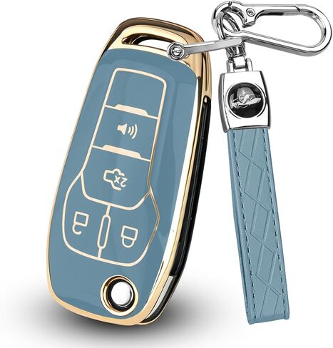 MILD EAST for Ford Key Fob Cover, for 4-Button Flip Key Only, Durable TPU Fit for Ford Fusion Bronco F-150 F-250 F-350 F-450 F-550 Ranger Figo (Gold-Blue) in Kuwait