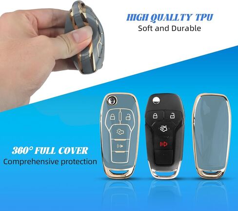 MILD EAST for Ford Key Fob Cover, for 4-Button Flip Key Only, Durable TPU Fit for Ford Fusion Bronco F-150 F-250 F-350 F-450 F-550 Ranger Figo (Gold-Blue) in Kuwait