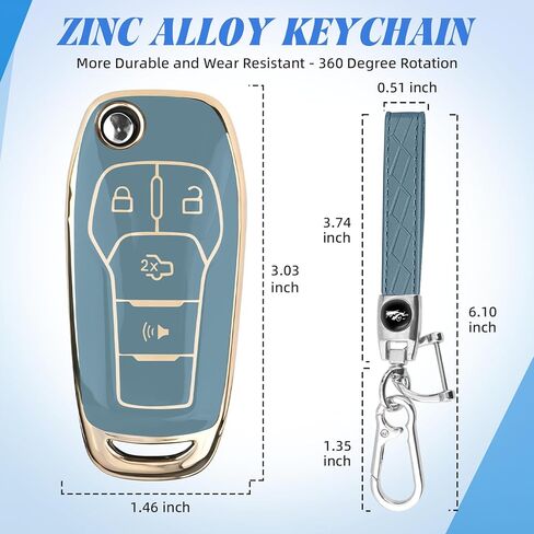 MILD EAST for Ford Key Fob Cover, for 4-Button Flip Key Only, Durable TPU Fit for Ford Fusion Bronco F-150 F-250 F-350 F-450 F-550 Ranger Figo (Gold-Blue) in Kuwait