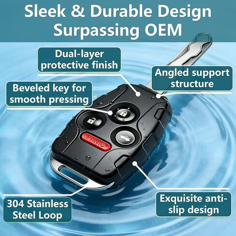 No Metal Blade Cutting Required - Key Fob Cover Shell for Honda Accord 2003-2012, Civic 2006-2013, Pilot 2009-2015, CRV 2005-2006 | Heavy Duty Crack & Scratch Resistant, 304 SS Loop (4-Button) in Saudi Arabia