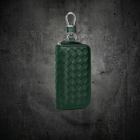 1PC 1PC Men's Woven Car Key Case, Large Capacity Zipper Key Holder with Key Hook for Keys, Cards and Daily Carry, Blackishgreen in Kuwait