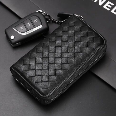 1PC 1PC Men's Woven Car Key Case, Large Capacity Zipper Key Holder with Key Hook for Keys, Cards and Daily Carry, Blackishgreen in Kuwait
