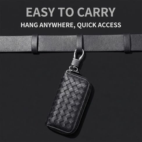 1PC 1PC Men's Woven Car Key Case, Large Capacity Zipper Key Holder with Key Hook for Keys, Cards and Daily Carry, Blackishgreen in Kuwait