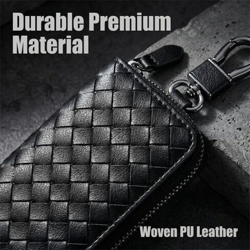 1PC 1PC Men's Woven Car Key Case, Large Capacity Zipper Key Holder with Key Hook for Keys, Cards and Daily Carry, Blackishgreen in Kuwait