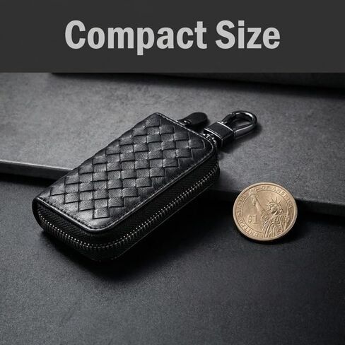 1PC 1PC Men's Woven Car Key Case, Large Capacity Zipper Key Holder with Key Hook for Keys, Cards and Daily Carry, Blackishgreen in Kuwait