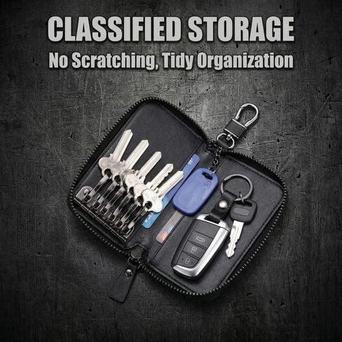 1PC 1PC Men's Woven Car Key Case, Large Capacity Zipper Key Holder with Key Hook for Keys, Cards and Daily Carry, Blackishgreen in Kuwait