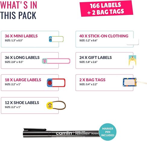 All-in-one Daycare Labels Essentials Pack - 168 Waterproof Name Labels for Kids Stuff Daycare, Clothing Name Stickers for Kids, Baby Bottle, Name Tags for Clothing, Gift Label Sticker & Bag Tags in Saudi Arabia