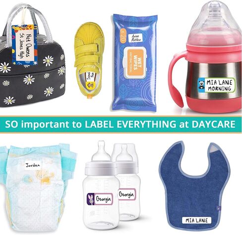 All-in-one Daycare Labels Essentials Pack - 168 Waterproof Name Labels for Kids Stuff Daycare, Clothing Name Stickers for Kids, Baby Bottle, Name Tags for Clothing, Gift Label Sticker & Bag Tags in Saudi Arabia