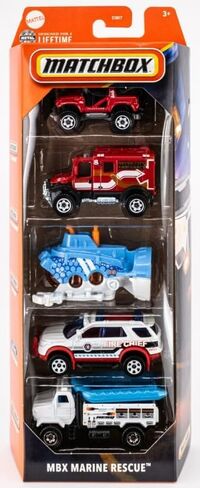 عبوة من 5 قطع من Matchbox MBX Marine Rescue [شماعة منحدر، 4×4 سكرامبولانس، غواص عميق، فورد إكسبلورر، إنقاذ رابيدز] بمقياس 1:64 من مركبات لعبة Diecast in Kuwait