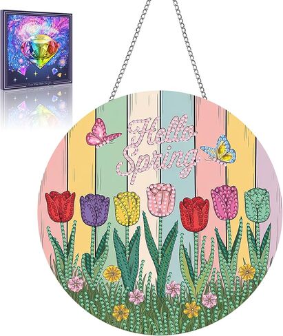 LOMSIOY Diamond Art Hanging Kit for Adult, Hummingbird Front Door Sign Window Decor for Outdoor, Animals Double Sided Summer Decor Suncatcers for Porch, Hanging Pendants for Garden Wall （8x8 Inch in Saudi Arabia