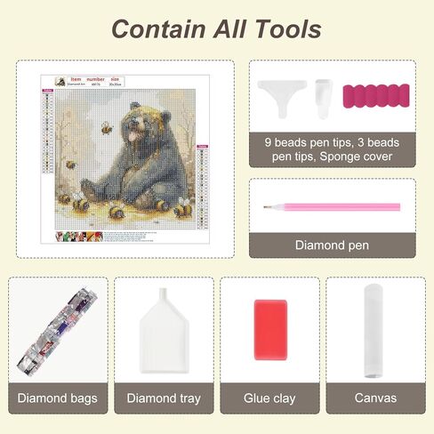 Anuver Diamond Art Kits for Adult, Bear Round Diamond Painting Kit for Beginners, 5D DIY Full Drill Diamond Gem Craft Painting Home Wall Decoration, 12x12 Inch in Kuwait
